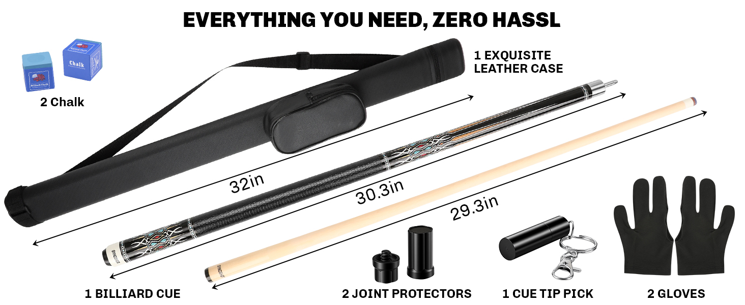 Professional Pool Cue Stick with Hard Case, 58"