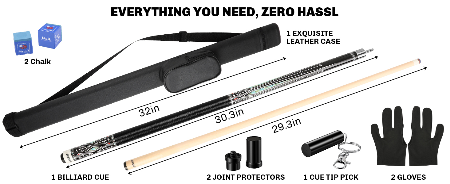 Professional Pool Cue Stick with Hard Case, 58"